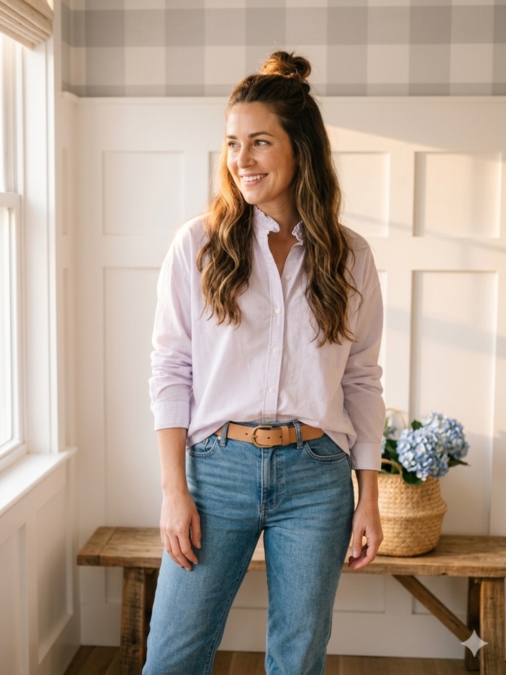 ANN MASHBURN Pale Lavender Button-Down Shirt Medium